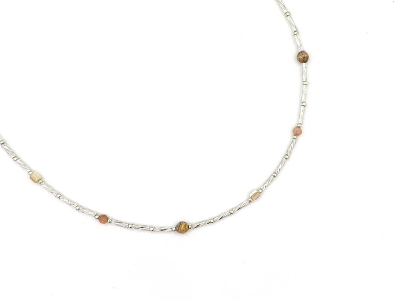 Ketting Fira jaspis en zonnesteen, zilver of goud roestvrijstaal