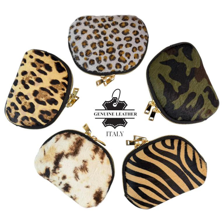 Italian Leather Purse with Fur and Animal Print 10002