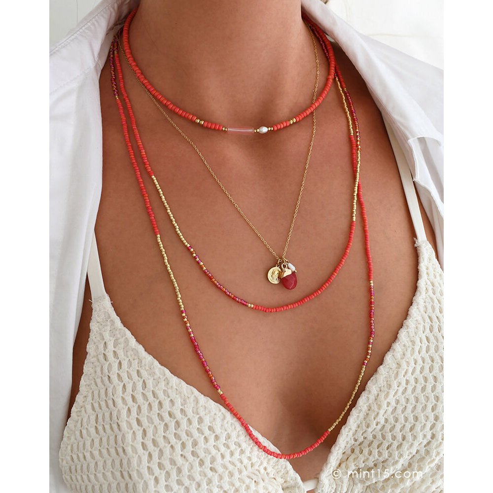 Collar de Cuentas Cuarzo y Perla 'Coral Sunset'