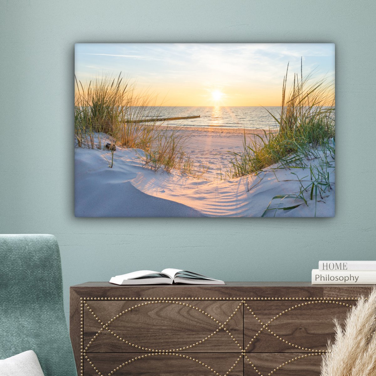 Pintura de lienzo - Decoración de pared - Playa - Sol - Dune - hierba - arena - horizonte