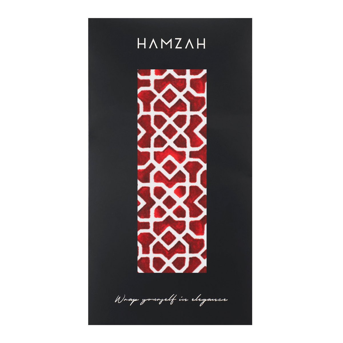 Red silk scarf with geometric print inspired by Andalusian tiles