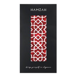 Red silk scarf with geometric print inspired by Andalusian tiles