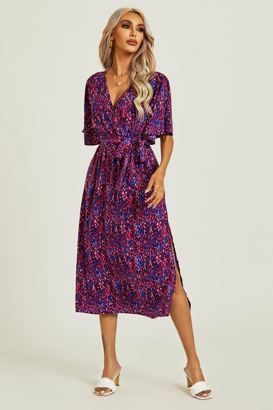 Angel Sleeve Wrap Top Midi kjole i blå