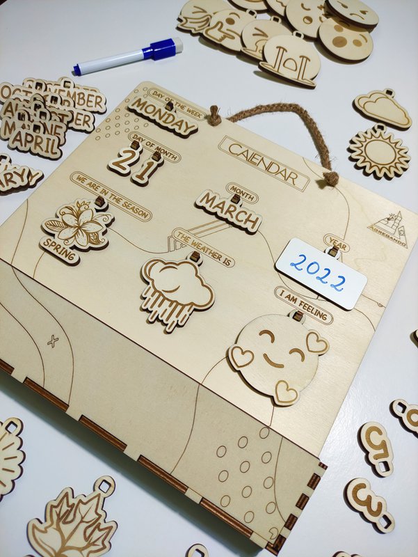 Calendario perpetuo de madera, rastreador de tiempo y clima, regalo Montessori para niños