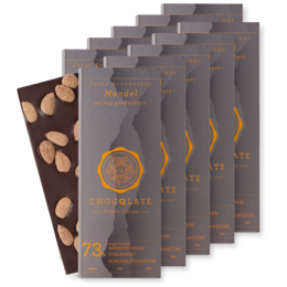 Dark chocolate bar with organic almonds, 72% cacao.