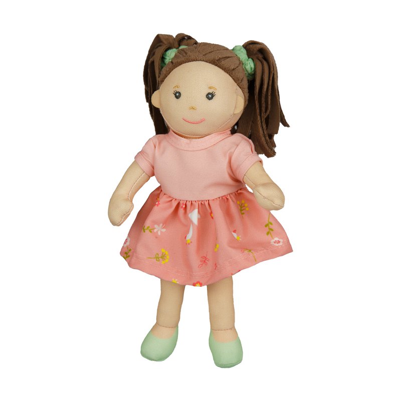 Stof Doll '' Pink '' med kjole til at sætte på og trække ud, 22 cm