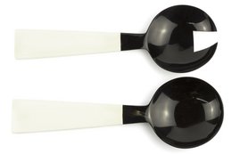 Large black horn cutlery with wooden ivory lacquered triangular handle