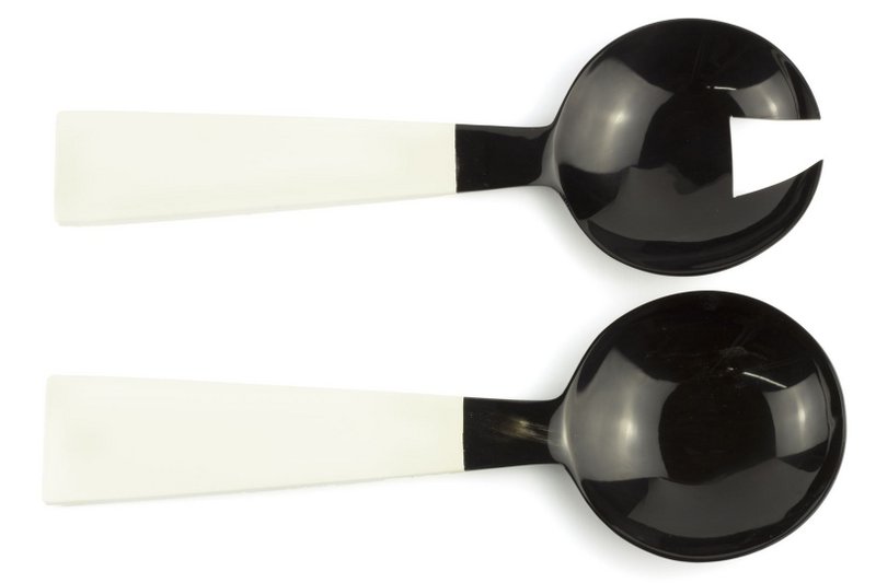 Large black horn cutlery with wooden ivory lacquered triangular handle