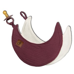 Dou dou cuddly toy with a similar pendant BIO cotton muslin pacifier holder Moon Lavender