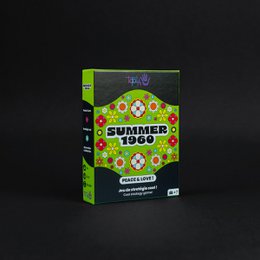  Retro-style card game from the 1960s featuring a vibrant, psychedelic design with flowers, soccer balls, and the text "Summer 1960" and "Peace & Love!"