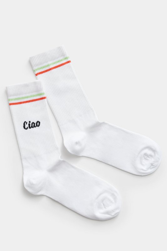 Chaussettes bio Ciao - chaussettes de tennis blanches avec lettrage et rayures