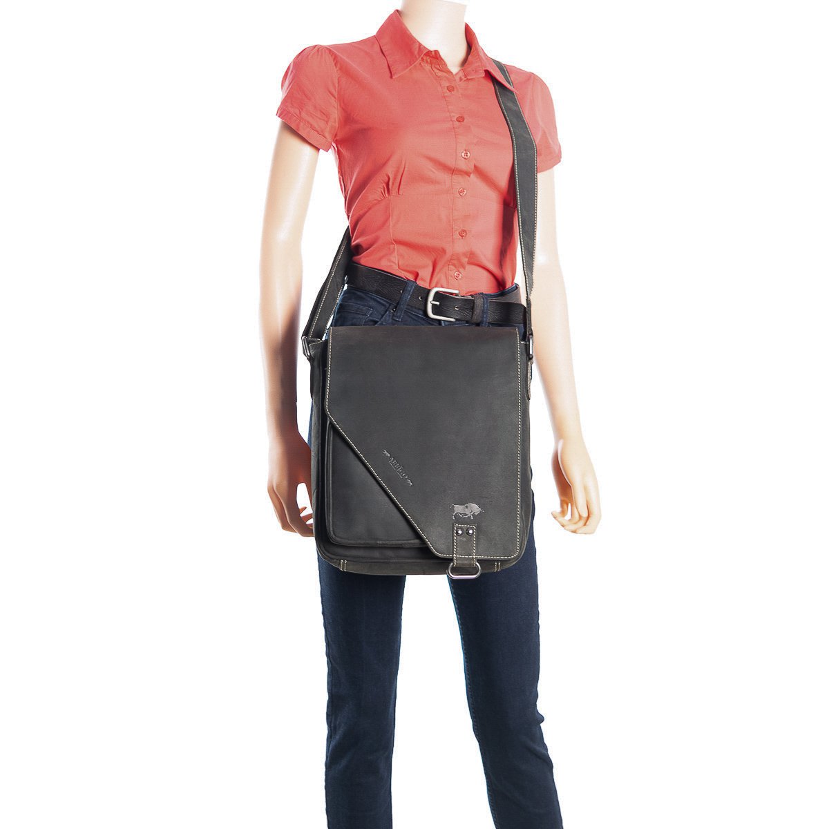 Umhängetasche in 3 Farben Buffalo -Leder mit einem Wickelventil und zwei Magnetverschlüssen - Crossbody -Tasche