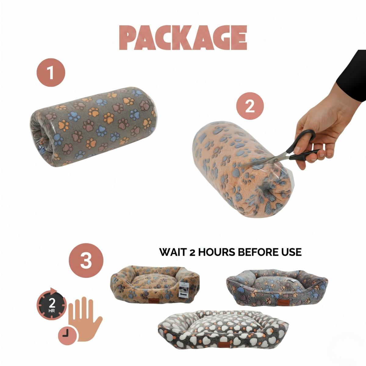 Yommy Dog Bed with Paw Print or Heart Design | Soft Flannel Fabric | Non-Slip Base | 3 Sizes: S (16.5×21.5 in), M (20.5×25.5 in), L (24.5×30.5 in) | 3 Colors