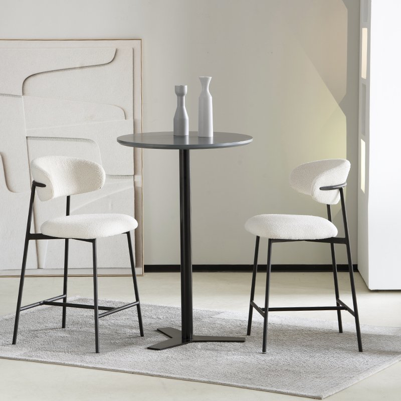 Zahra Bar Stool [Set van 2] [Wit] [Boucle Fabric] [65 cm]