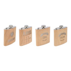 Hip flask with lettering made of natural wood, 4-fold, (W/H/D) 10x12x3cm 150ml