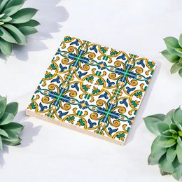 Steinuntersetzer-Set - Blaue und Grüne Ornamente