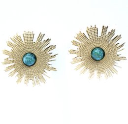 Boucles Oreilles Acier Clou d'Oreilles Soleil Gravé Cabochon