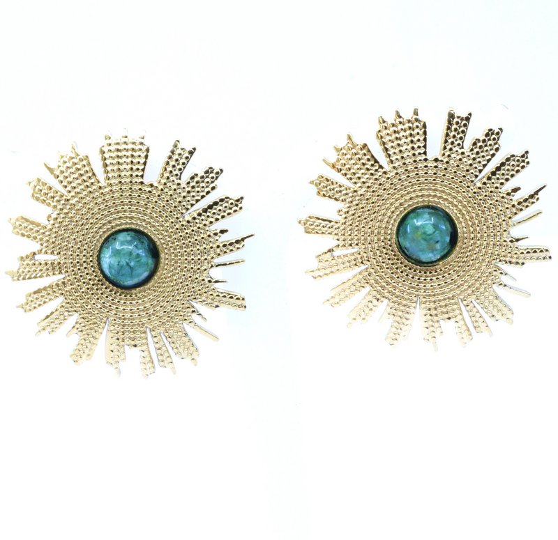 Boucles Oreilles Acier Clou d'Oreilles Soleil Gravé Cabochon