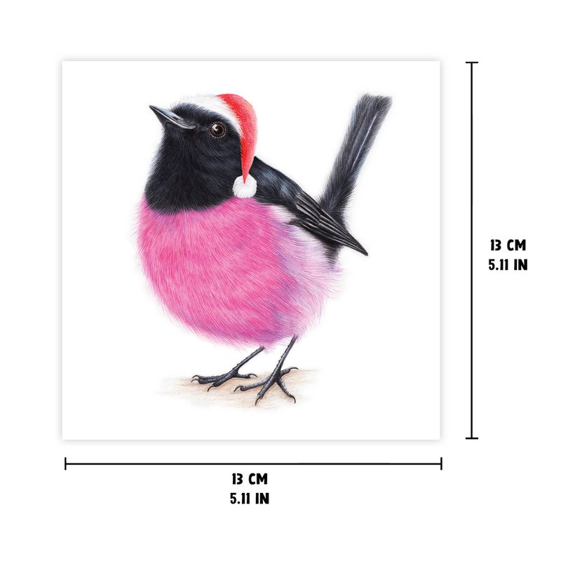 Weihnachtskarte, Vogelgrußkarte, Weihnachtskarte, Rosa Rotkehlchen