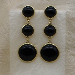 Boucle d'Oreille Pendante Trois Cercles avec Pierres Précieuses - Agate Noire