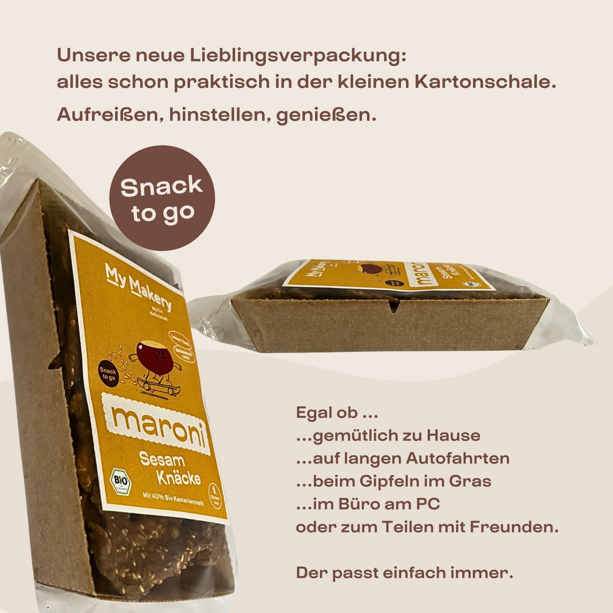 Maroni Knäcke Snack Sesame-gluten-free bio-snack on chestnut-flour-with extra sesame crunch