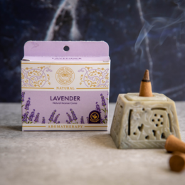 Lavender natural incense cones, no charcoal, long-lasting, made with natural oils.