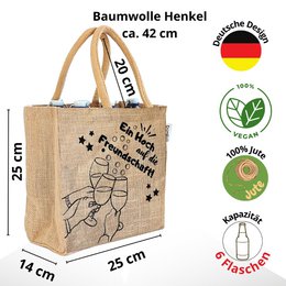 Jute bottle bag. Vegan 6 beer bottle carrier/can carrier shopping basket with dividers for bottles.