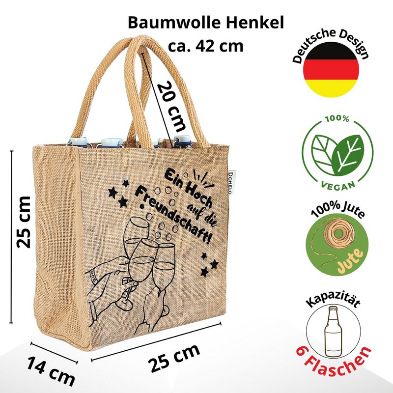 Jute bottle bag. Vegan 6 beer bottle carrier/can carrier shopping basket with dividers for bottles.