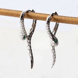 Unique Green-eye Cobra Design Earrings - Gold & Silver