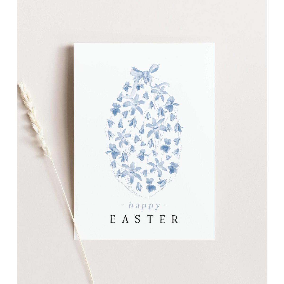 Tarjeta de Pascua - huevo de Pascua floral azul, postal Feliz Pascua, tarjeta A6