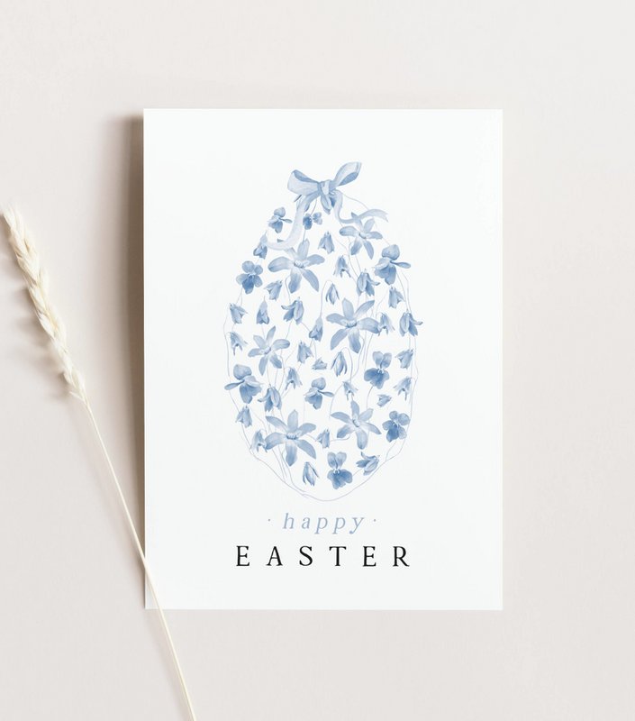Tarjeta de Pascua - huevo de Pascua floral azul, postal Feliz Pascua, tarjeta A6