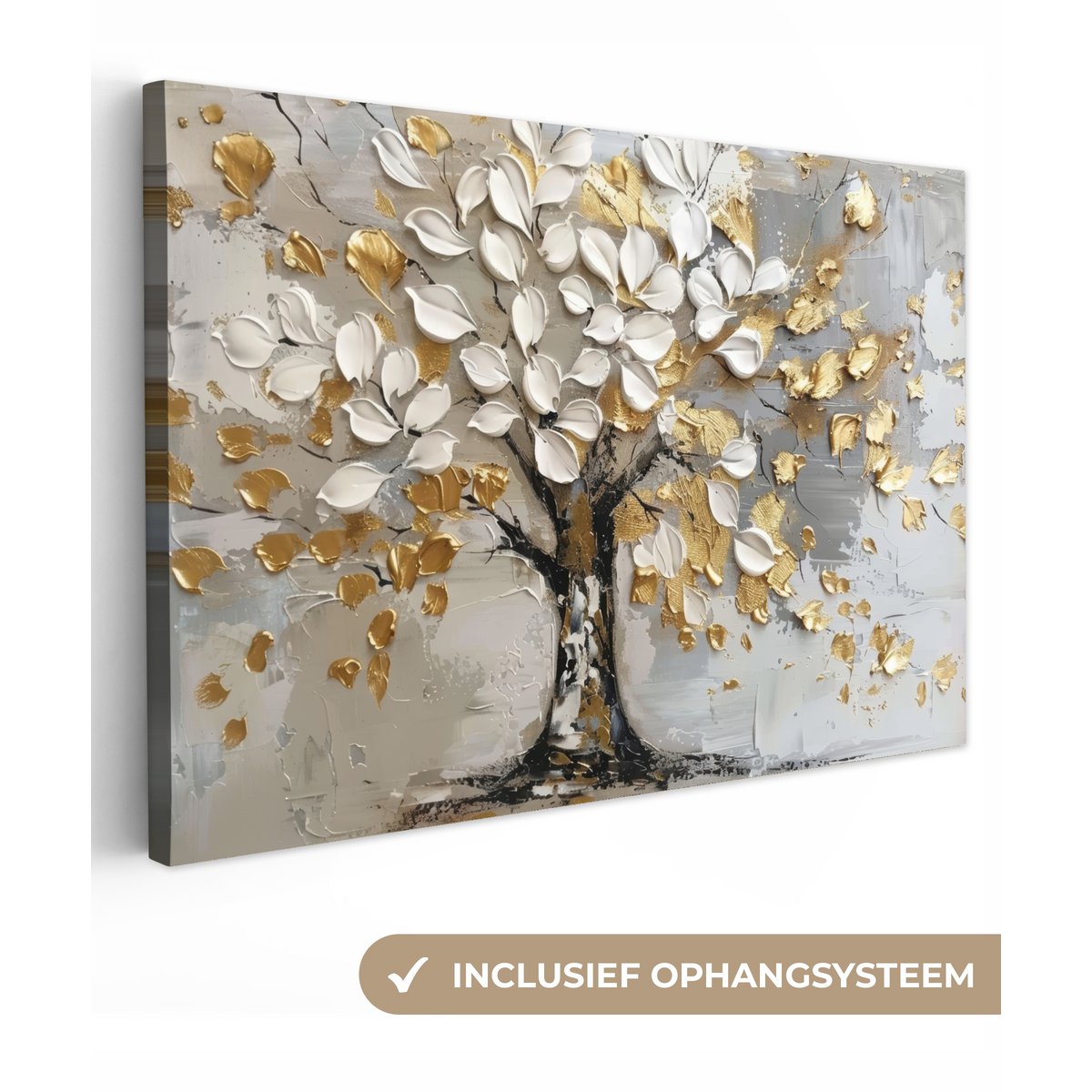 Peinture sur toile - Décoration murale - Boom - Beige - Gray - Gold - Résumé