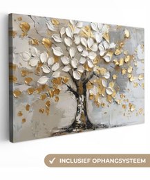 Lærredsmaleri - vægdekoration - boom - beige - grå - guld - abstrakt