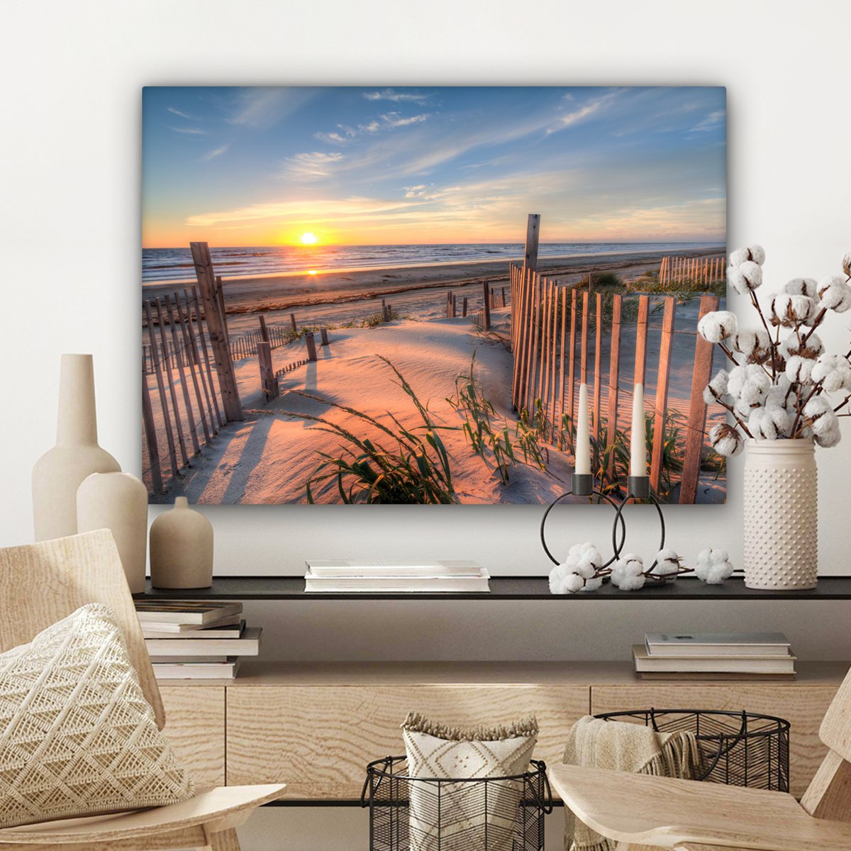 Leinwand Malerei - Wanddekoration - Strand - Meer - Dune - Sonnenuntergang - Landschaft
