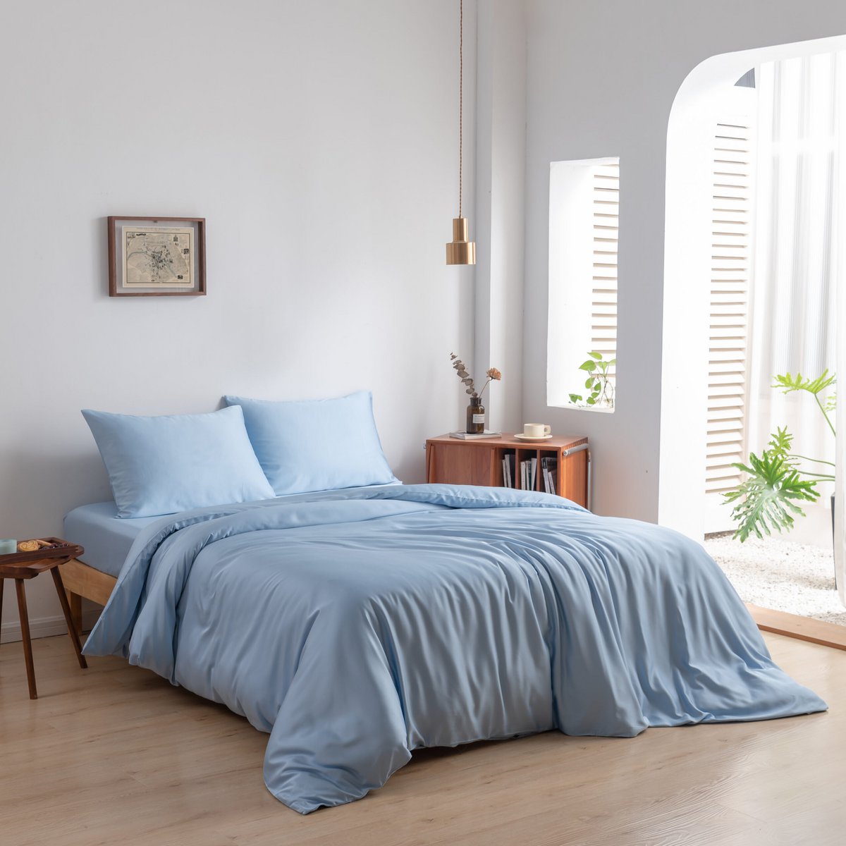 Housse de couette en bambou bleu clair Premium - 400 fils Tanboocel - 100% bambou - Bleu ciel