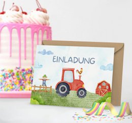 Tractor invitation cards - farm invitation card set to fill out including envelopes - farm children's birthday party - tractor theme party