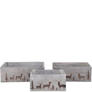 Houten kistenkachels, set van 3, L35/30/25cm, grijs met b