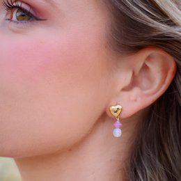 Boucles d'oreilles clous coeur plaqué or avec pendentif cristal rose