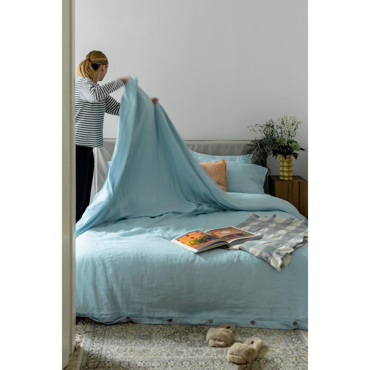 Sky Blue Linen dekbedoverdeksel