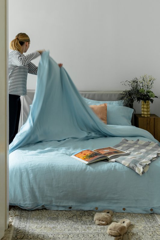 Sky Blue Linen Duvet Cover Set