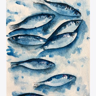 Póster: banco de peces azules