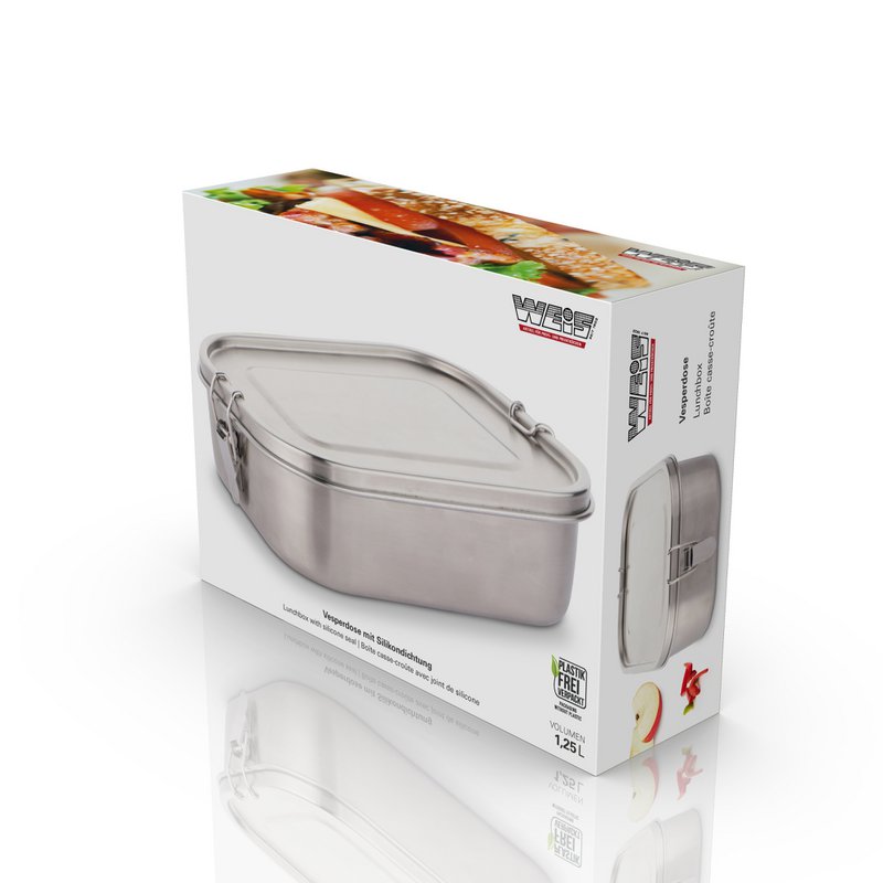 Lunch box made of stainless steel with seal and divider