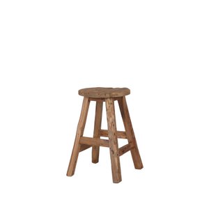 Vintage stool old teakwood - round - 4 legs H: 50 cm