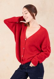Dame cardigan - Premium kvalitet - Blød strik dyb V-hals med knapper - ALPACA/ULD - 23050