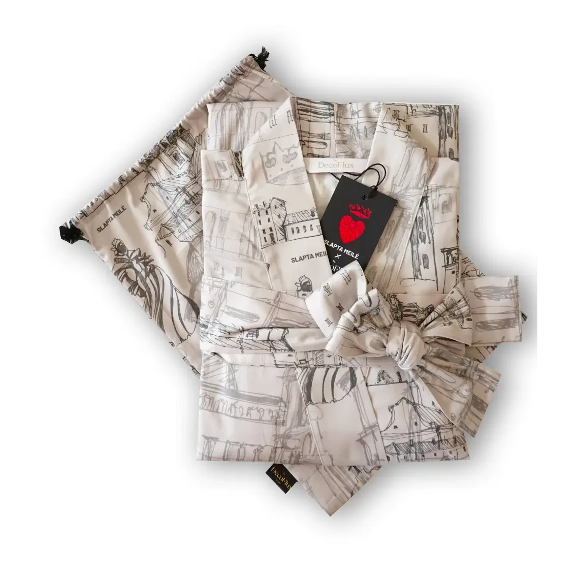 Sateen bathrobe kimono with bag Secret Love Story of Royal Vilnius