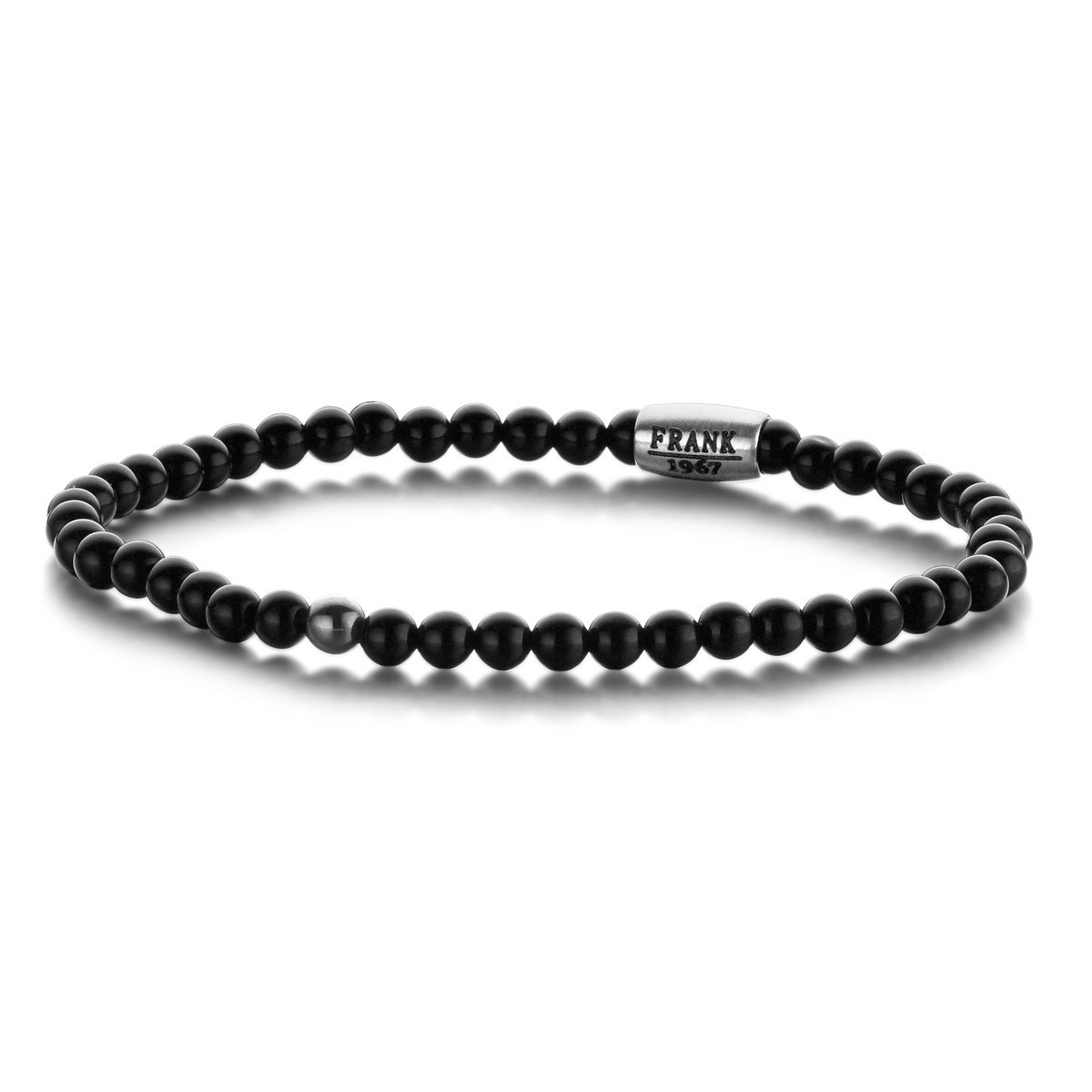 Frank 1967 Courageous Beads 7FB 0315 Naturstensarmbånd med stålelement - Agat 4 mm - Længde 20 cm - Sort