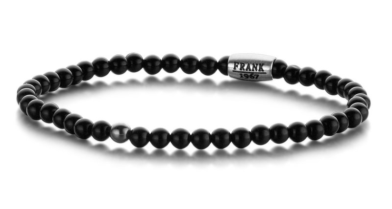 Frank 1967 Courageous Beads 7FB 0315 Naturstensarmbånd med stålelement - Agat 4 mm - Længde 20 cm - Sort