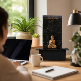 Zimmerbrunnen – Zenitude – Buddha-Statue LED-Beleuchtung – Zen- und Entspannungsatmosphäre – Deko-Idee