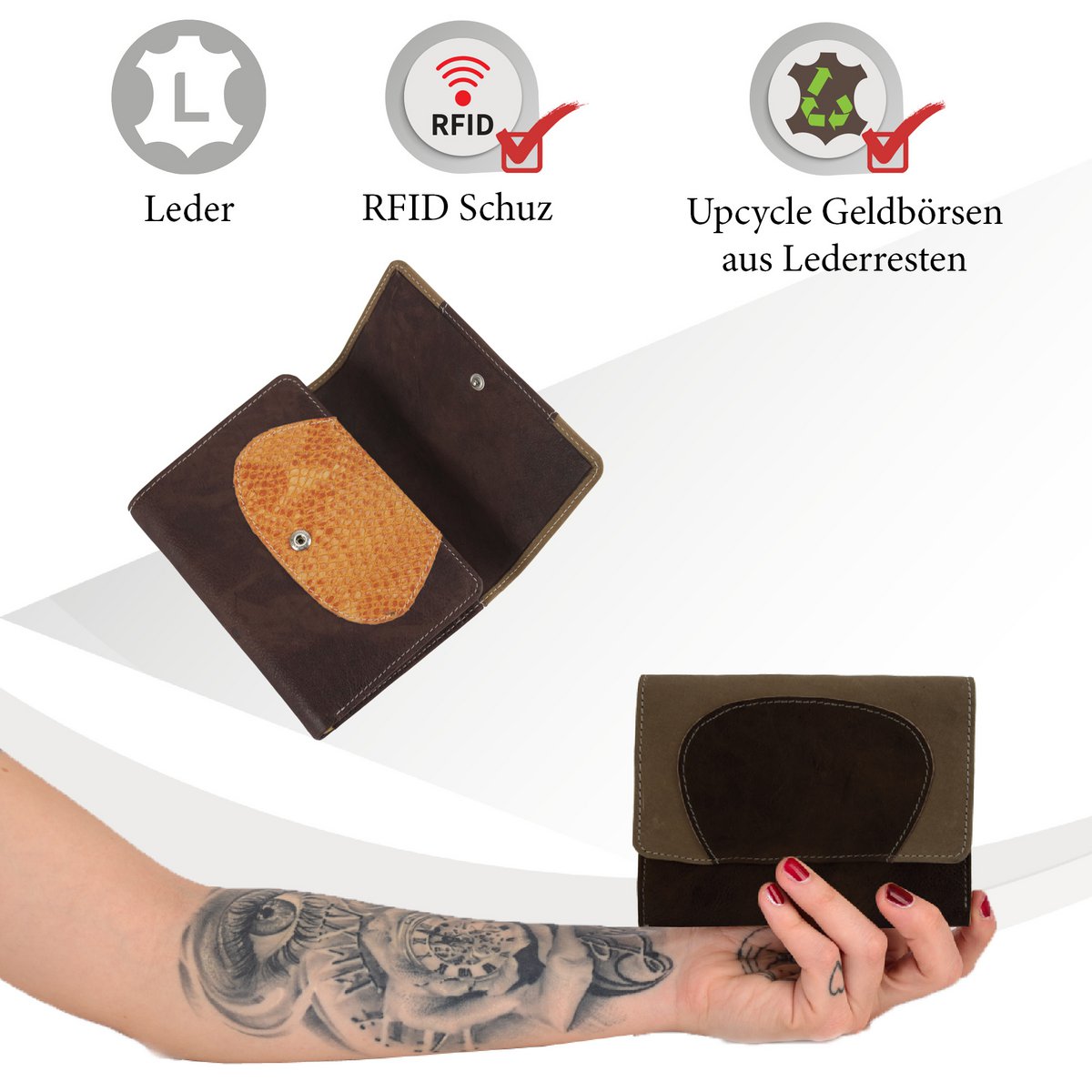Sunsa damesportemonnee. Leren portemonnee. Portemonnee met RFID-bescherming. Portemonnee gemaakt van overgebleven leer. middelgrote portemonnee voor dames met veel creditcardvakjes - portemonnee voor dames, cadeau-idee