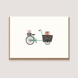 Folding card with envelope - "Cargo bike with flowers and gift"